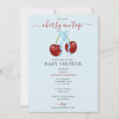 Invitation Cerise sur le dessus Baby shower moderne Blue Bow  (Devant)