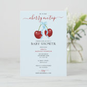 Invitation Cerise sur le dessus Baby shower moderne Blue Bow  (Debout devant)