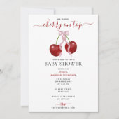 Invitation Cerise sur le dessus Baby shower moderne Rose Bow (Devant)