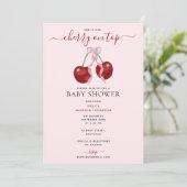 Invitation Cerise sur le dessus Baby shower moderne Rose Bow (Debout devant)