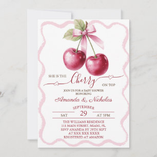 Invitation Cerise sur le dessus Baby Shower rose 