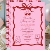 Invitation Cerise sur le dessus Bow rose et Baby shower rouge