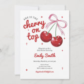 Invitation Cerise sur le dessus Coquette Bow rose fille Baby  (Devant)