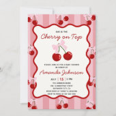 Invitation Cerise sur le dessus Coquette Bow rose fille Baby  (Devant)