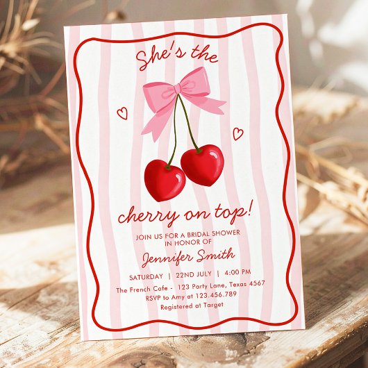 Invitation Cerise sur le dessus de la Mariée Cute Rose Bow