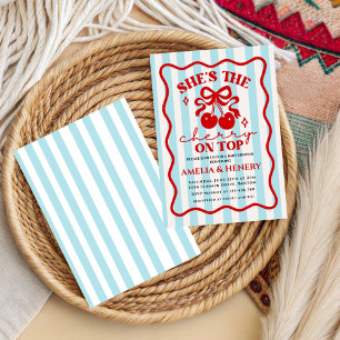 Invitation Cerise sur le dessus doodle noeud fille Baby Showe