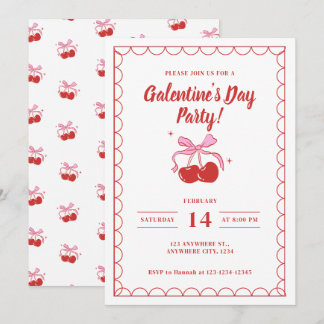 Invitation Cerise sur le dessus Galentine's Day Blanc