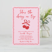 Invitation Cerise sur le dessus mignonne main tiré bébé fille (Debout devant)