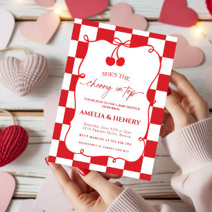 Invitation Cerise sur le dessus Nœud Papillon Dessinée Fille