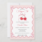 Invitation Cerise sur le dessus Nœud rose Bébé shower (Devant)