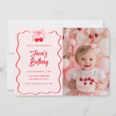 Invitation Cerise sur le dessus | Photo Cerise rose et rouge  (Devant)