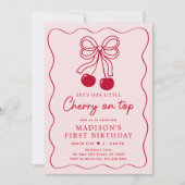 Invitation Cerise sur le dessus Pink Bow Anniversaire (Devant)