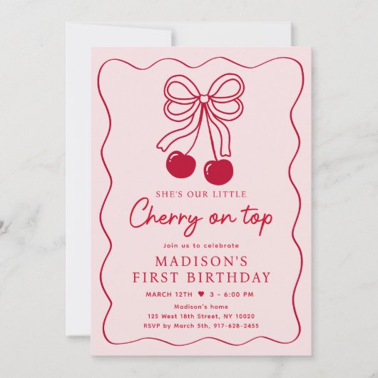Invitation Cerise sur le dessus Pink Bow Anniversaire (Devant)