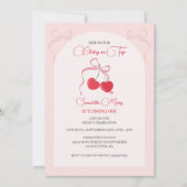 Invitation Cerise sur le dessus Pink Bow Anniversaire (Devant)