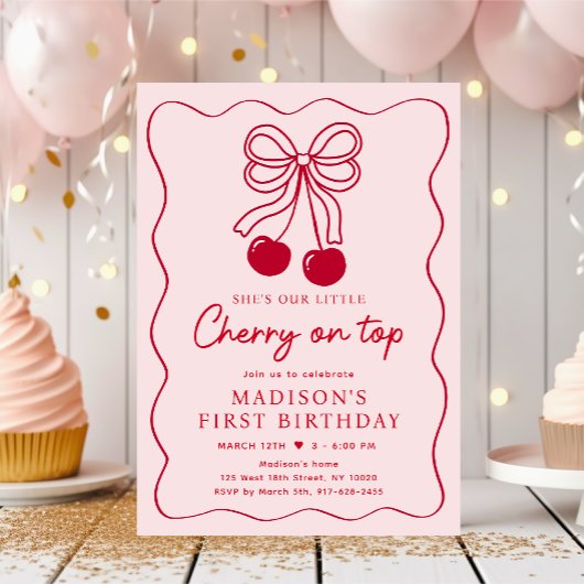 Invitation Cerise sur le dessus Pink Bow Anniversaire