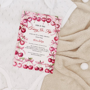 Invitation Cerise sur le dessus Pink bow Berries Baby Girl Do