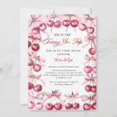 Invitation Cerise sur le dessus Pink bow Berries Baby Girl Do (Devant)