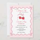 Invitation Cerise sur le dessus Pink Bow Chaque année Anniver (Devant)