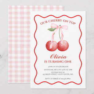 Invitation Cerise sur le dessus Pink Bow preppy 1er anniversa