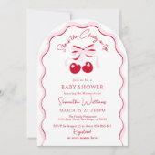 Invitation Cerise sur le dessus Pink Bow Red Baby Girl Shower (Devant)