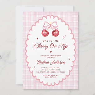 Invitation Cerise sur le dessus Preppy Vintage Bow Baby showe