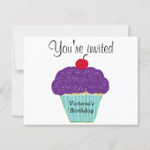Invitation Cerise sur le dessus Purple Frosting Vanilla Cupca (Devant)