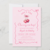 Invitation Cerise sur le dessus rose dessiné Anniversaire ave (Devant)