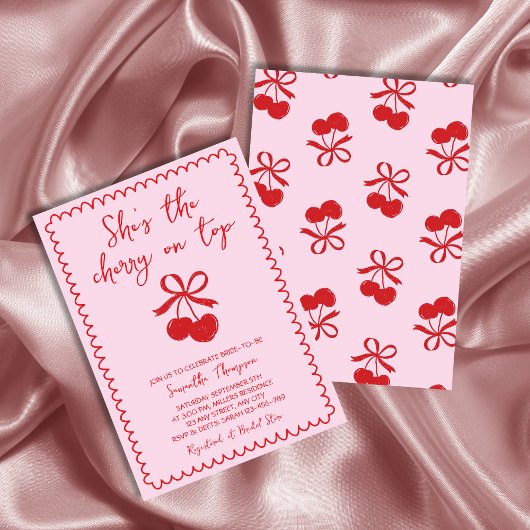 Invitation Cerise sur le dessus rose et rouge Fête des mariée