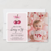 Invitation Cerise sur le dessus rose fête d'anniversaire avec (Devant)