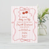 Invitation Cerise sur le dessus Ruban rose Classique Rayure E (Debout devant)
