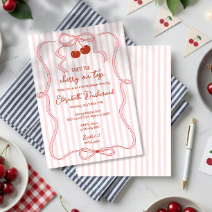 Invitation Cerise sur le dessus Ruban rose Classique Rayure E