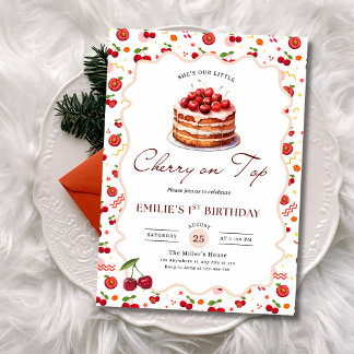 Invitation Cerise sur le Gâteau Thème de Gâteau pour Fille de