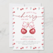 Invitation Cerise Sur Le Haut Coquette Bébé Fille Douche (Devant)