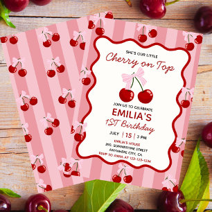Invitation Cerise Sur Le Haut Coquette Bow Rose Girl Annivers