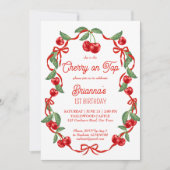 Invitation Cerise sur le haut ruban fantaisie fête d'annivers (Devant)