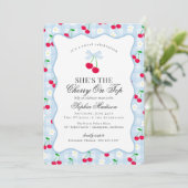 Invitation Cerise Sweet Bleu Coquette Bow En vichy Baby showe (Debout devant)