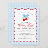 Invitation Cerise Sweet Blue Coquette En vichy premier annive (Devant / Derrière)