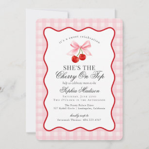 Invitation Cerise Sweet Coquette Rose Bow En vichy Baby showe