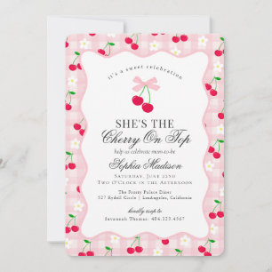 Invitation Cerise Sweet Coquette Rose Bow En vichy Baby showe