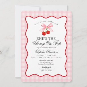 Invitation Cerise Sweet Coquette Rose Bow En vichy Baby showe