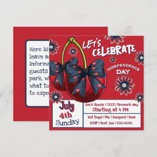 Invitation Cerises avec Coquette Bows Rouge Blanc et Bleu