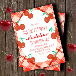 Invitation Cerises Dessinées à la Main Baie Doux Anniversaire