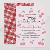 Invitation Cerises Fruit rose Baby shower Red Twins (Devant / Derrière)