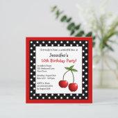 Invitation Cerises rouges Anniversaire Pois noirs et blancs (Debout devant)