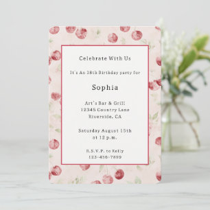 Invitation Cerises Rouges Crème Anniversaire