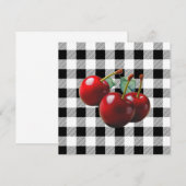 Invitation Cerises Vintage gingham noir blanc (Devant / Derrière)