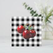 Invitation Cerises Vintage gingham noir blanc (Debout devant)