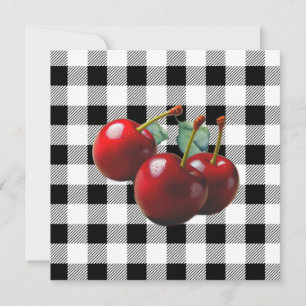 Invitation Cerises Vintage gingham noir blanc