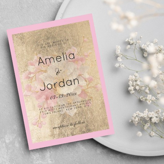 Invitation Cerisier blanc doré fleuri mariage