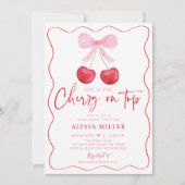 Invitation Cerisier de Bow rose sur le Baby shower supérieur (Devant)